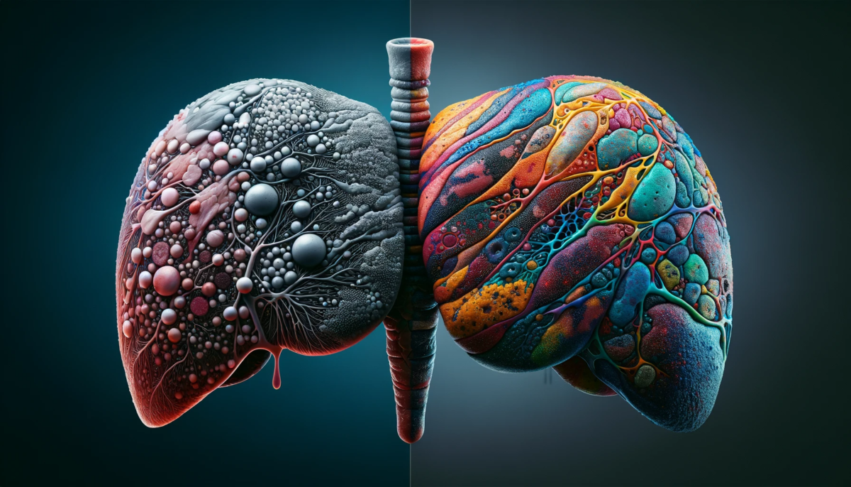 Two livers depicting a different type of damage