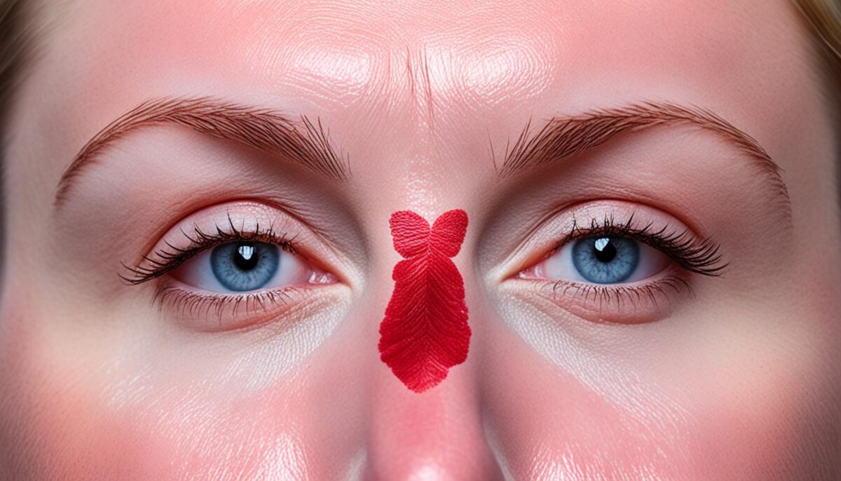 An image of a woman with a butterfly rash from lupus on her face.