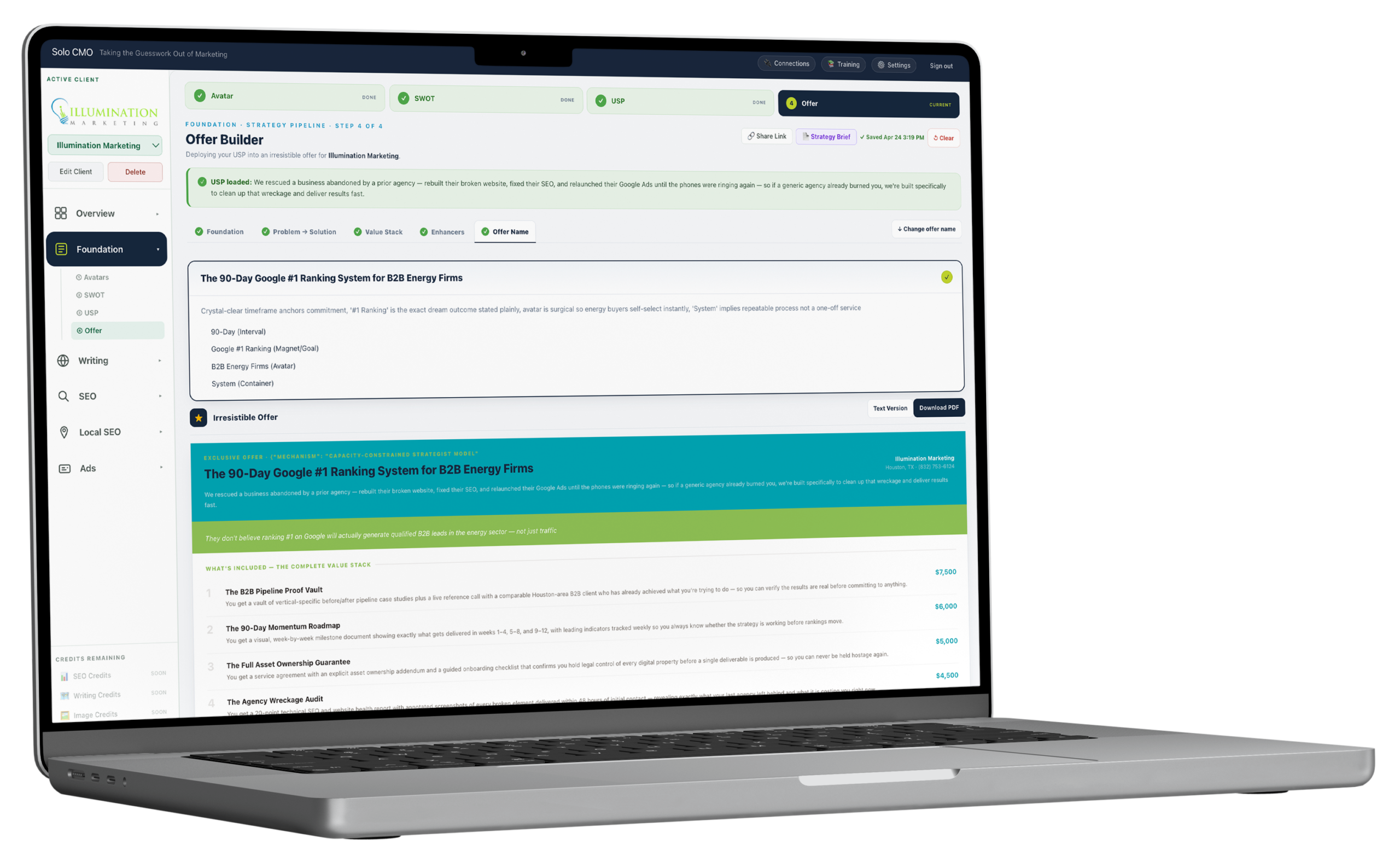 SoloCMO offer builder interface