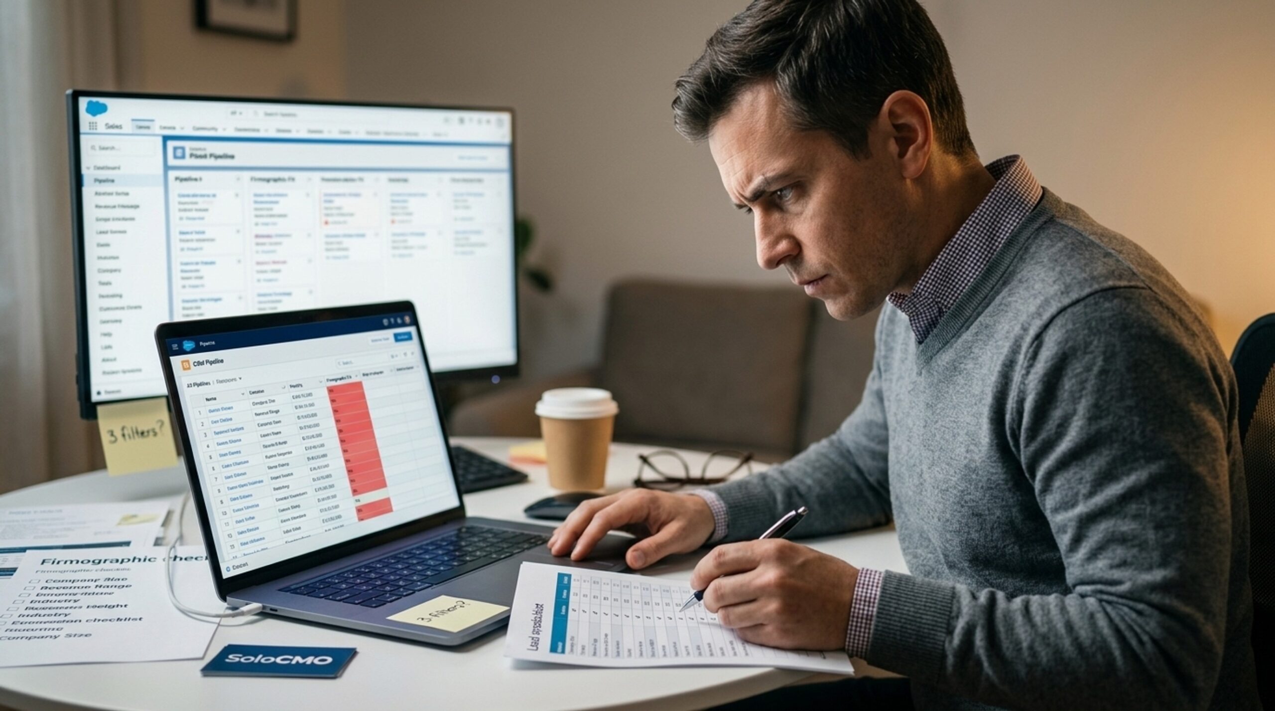 Marketer checking firmographic filters against CRM leads to catch a vague customer profile
