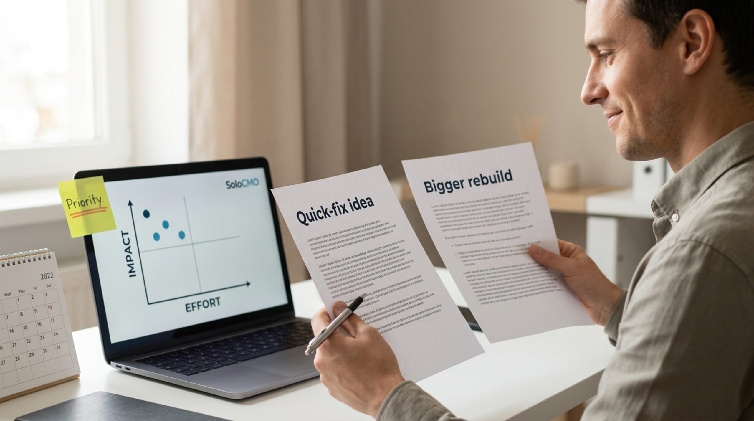 Marketer comparing prioritization options to decide which funnel leak to fix first