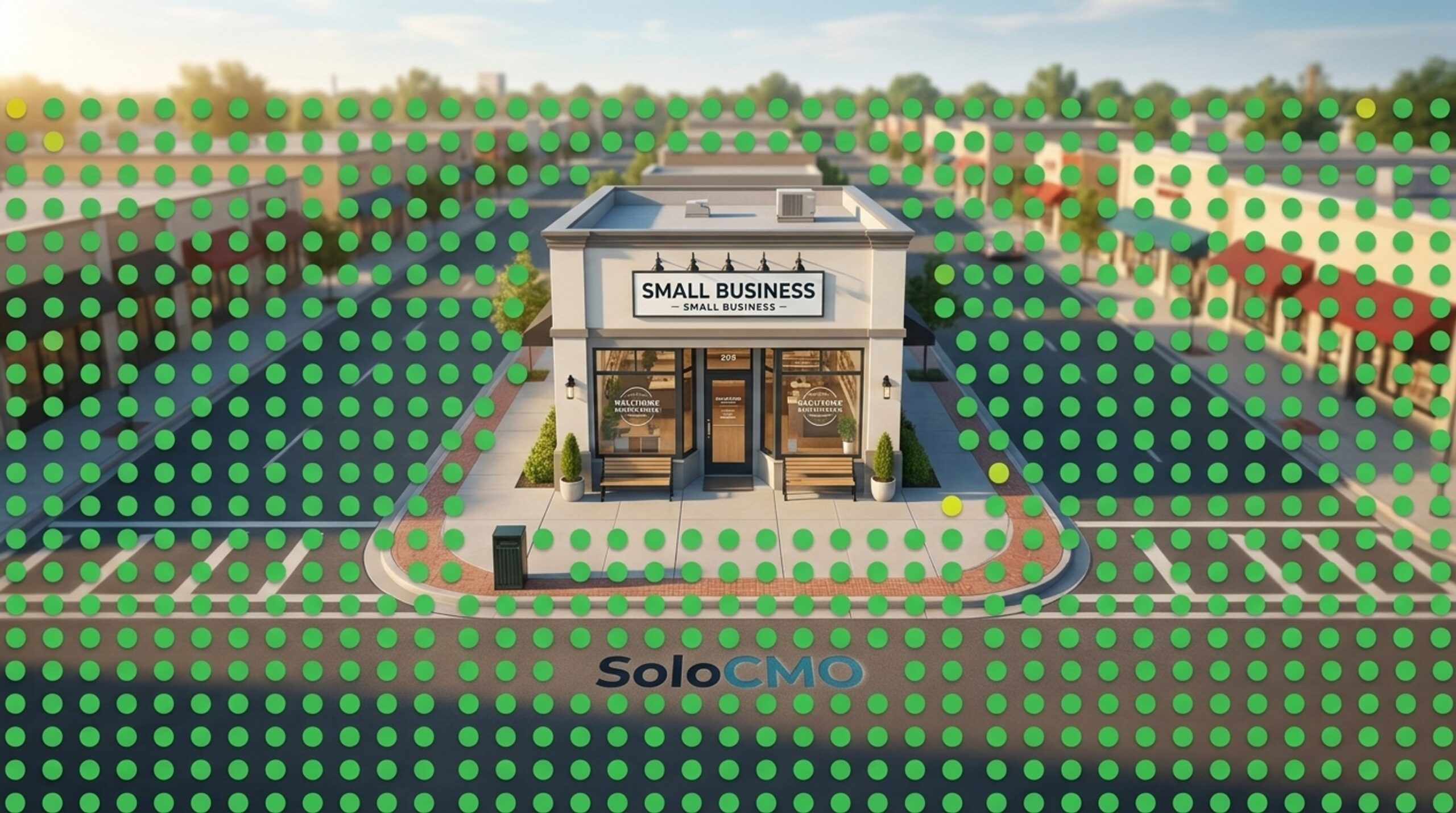 Storefront with green overlay markers showing what a good local SEO heatmap score looks like